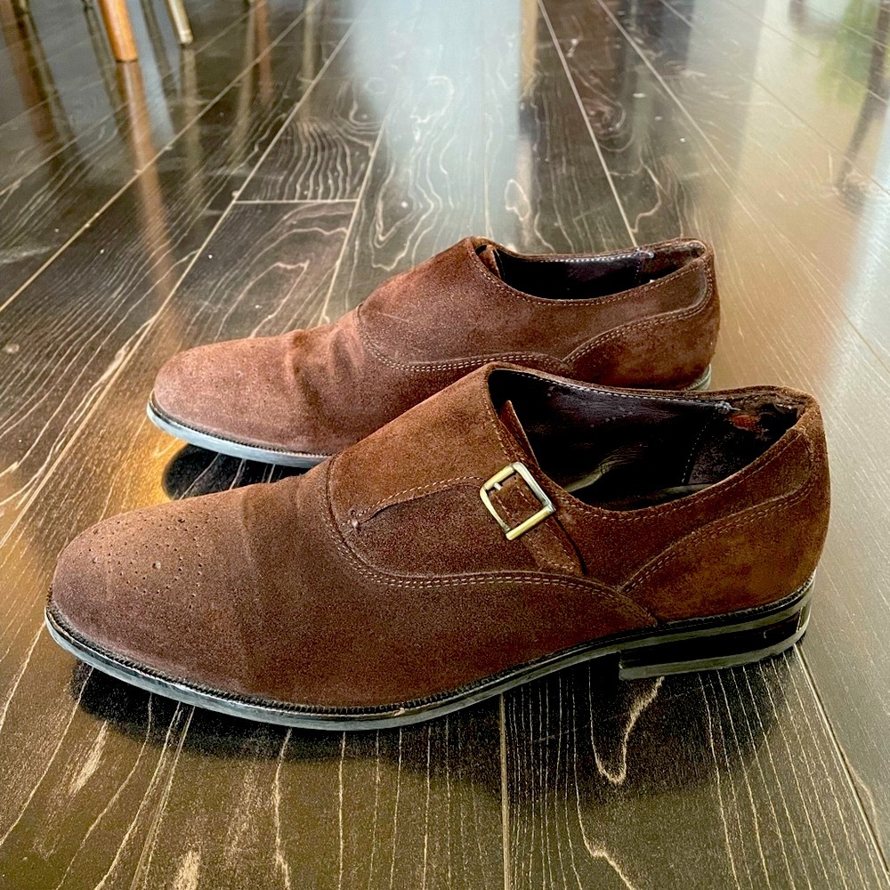 👞🔥 Massimo Dutti Brown Suede Brogue Monk Strap Shoes Size 9 / 42